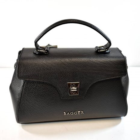 Čierna kožená elegantná kabelka do ruky BAGGER