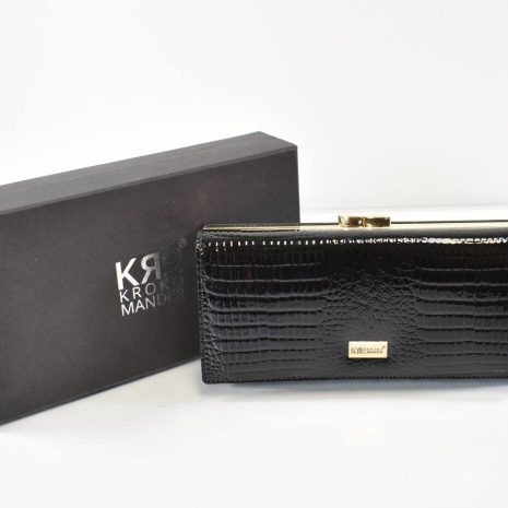 Elegantná veľká čierna dámska peňaženka koža KROKO