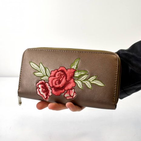 Veľká dámska kvetinová peňaženka hnedá