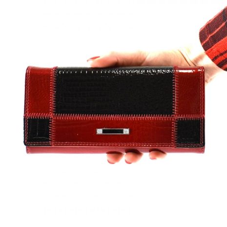 Dámska veľká červená kožená laková peňaženka