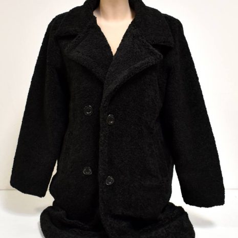 Krásny dlhý čierny teddy kabát VERDE