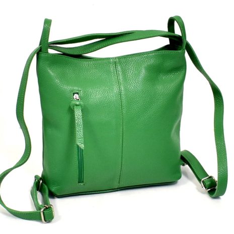 Praktická dámska kožená kabelka s ruksak zelená
