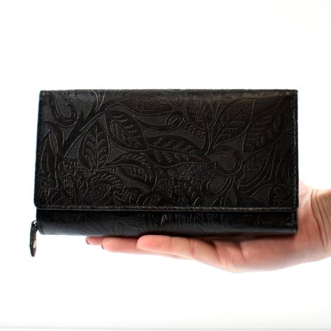 Vzorovaná čierna kožená peňaženka FARKAS