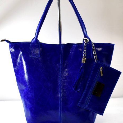 Štýlová dámska shopper kožená modrá taška VIA55
