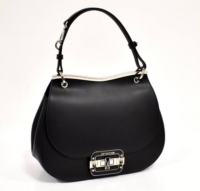 Elegantná čierna kožená kabelka CROMIA CR447