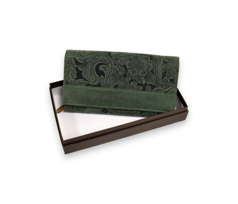 Kožená vzorovaná zelená peňaženka L296