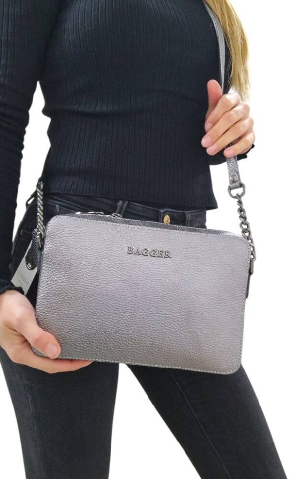 Kožená strieborná crossbody BAGGER 0101