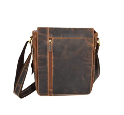 Veľká pánska hnedá kožená kabelka crossbody 802