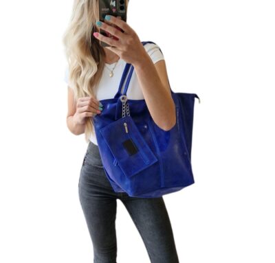 Štýlová dámska shopper kožená modrá taška V111