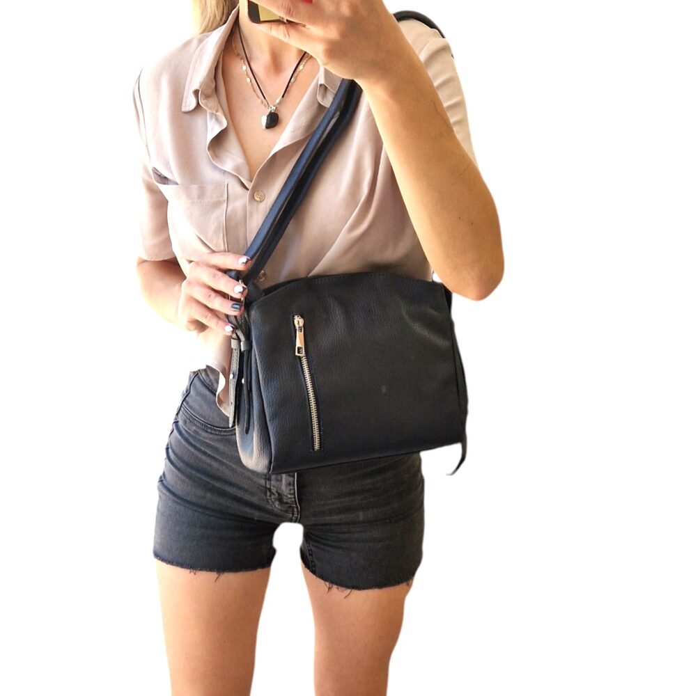 Dámska kožená modrá crossbody kabelka ITALY V123 – Obrázok 2