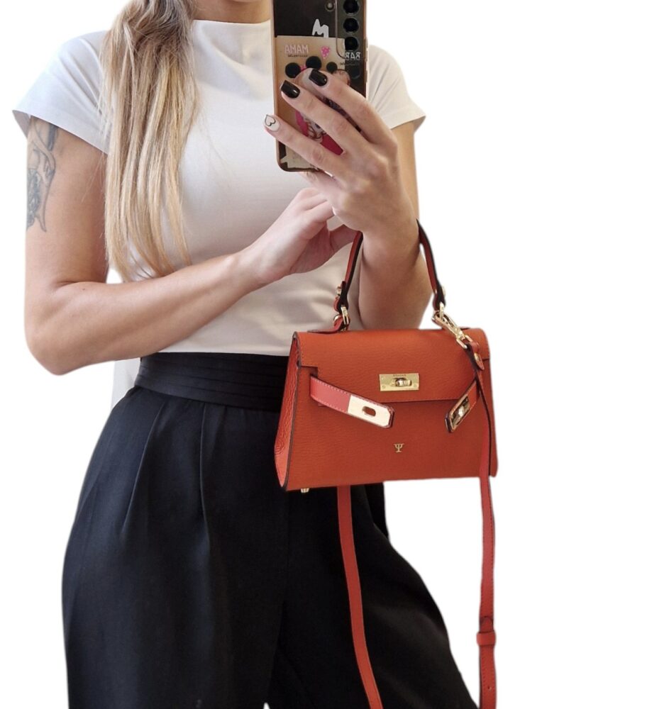 Kožená malá oranžová kabelka do ruky BAGGER 0192