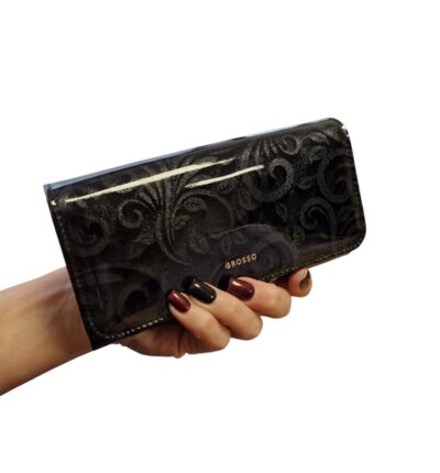 Veľká kožená čierna laková peňaženka GS76