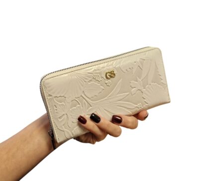 Veľká kožená biela peňaženka kvety GROSSO GS25