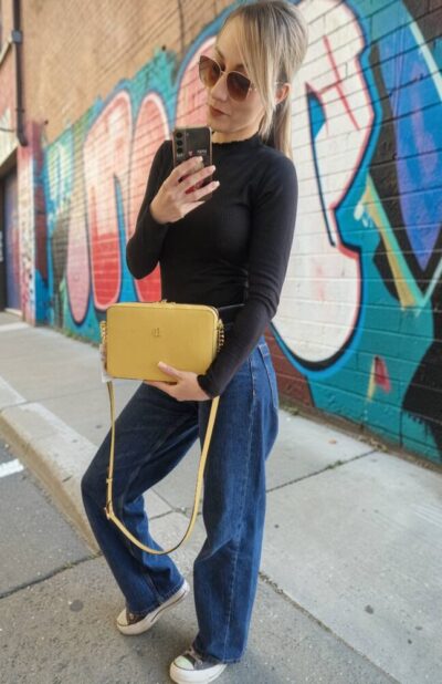 Kožená dámska žltá crossbody kabelka BAGGER0101