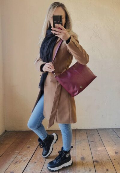 Dámska kožená bordová kabelka do na rameno 892