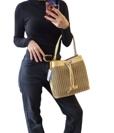 Prepletaná zlatá kabelka do ruky/na rameno V1