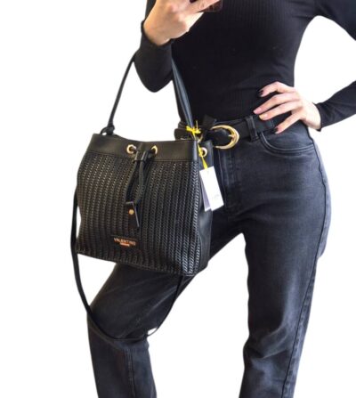 Prepletaná čierna kabelka do ruky/na rameno V1