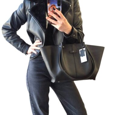 Kožená čierna kabelka na rameno BAGGER 206