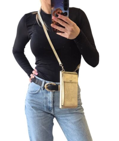 Zlaté kožené puzdro mobil bags peňaženka ITALY V59