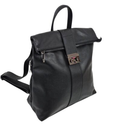 Praktický dámsky kožený čierny ruksak ITALY V145