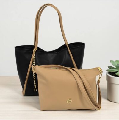 Shopper dámska veľká čierna kabelka 2v1 cross GS78