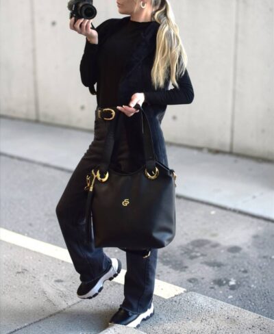 Praktická shopper čierna kabelka na rameno GS50