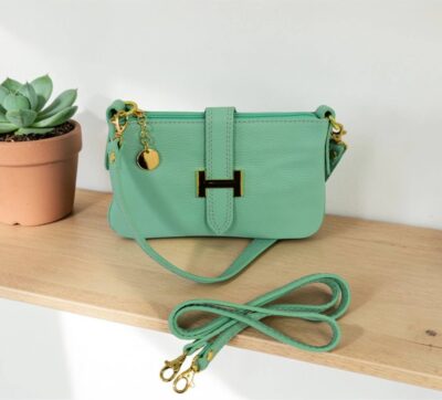Dámska kožená mentolová listová cross kabelka 561