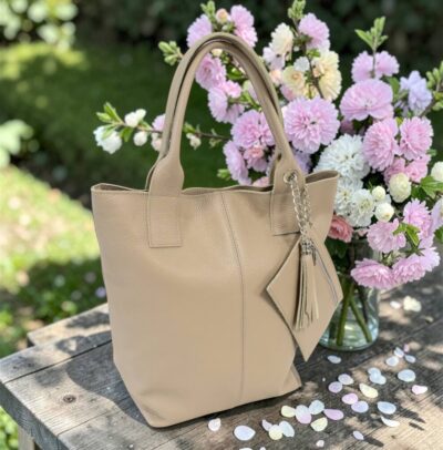 Praktická, športovo elegantná dámska kabelka v bledej béžovej farbe s dvomi ušami do ruky/na rameno