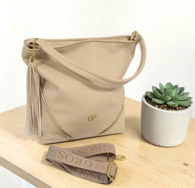 Crossbody dámska krémová kabelka GROSSO GS56