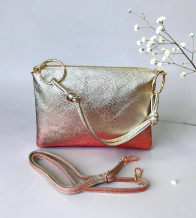 Crossbody kožená zlatá listová kabelka ITALY 56