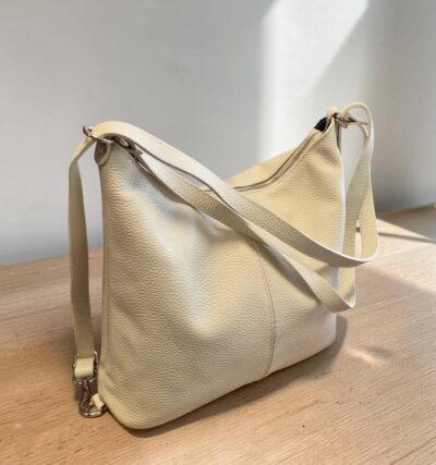 Dámska krémová kabelka a vak 2v1 koža ITALY 842