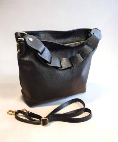 Kožená čierna kabelka do ruky/na rameno ITALY 102