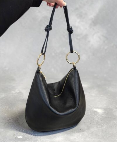 Dámska čierna kožená kabelka na rameno ITALY 98