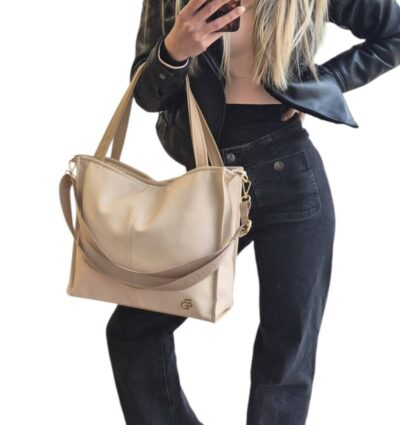Veľká dámska béžová kabelka na rameno GROSSO GS56