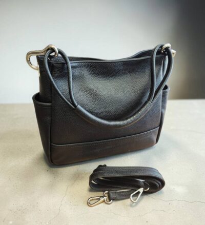 Kožená dámska čierna kabelka na rameno ITALY 147