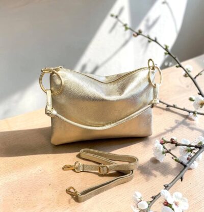 Crossbody kožená zlatá listová kabelka ITALY 56