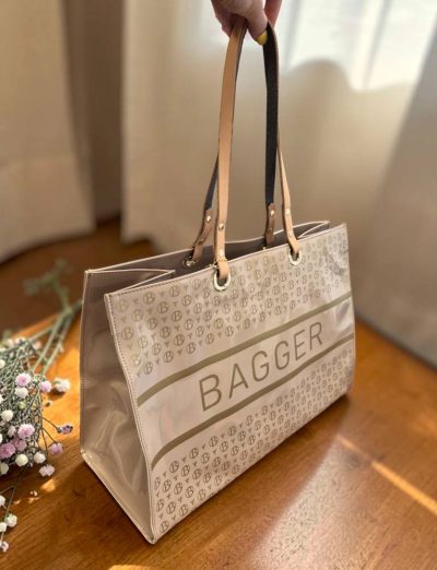 Veľká shopper béžová taška s koženými ušami 0214
