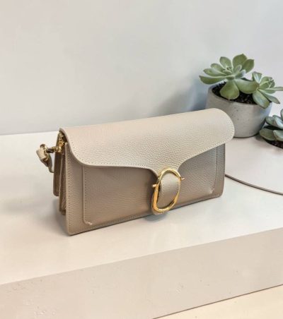 Elegantná béžová kufríková kožená kabelka ITALY 104