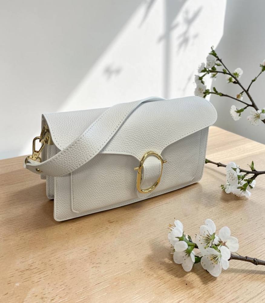 Elegantná biela kufríková kožená kabelka ITALY 104