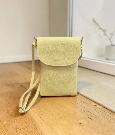 Dámsky kožený žltý mobil bags crossbody ITALY T589