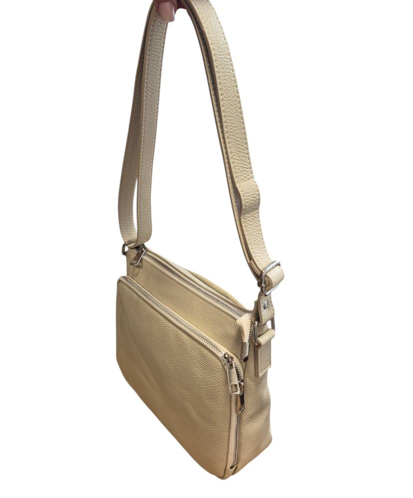 Kožená dámska krémová crossbody kabelka ITALY 105 – Obrázok 4