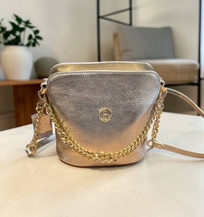 Crossbody kožená zlatá kabelka BAGGER 0072