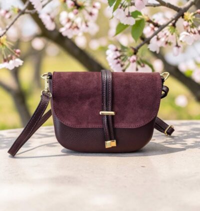 Crossbody burgundy kabelka brúsená koža ITALY 152