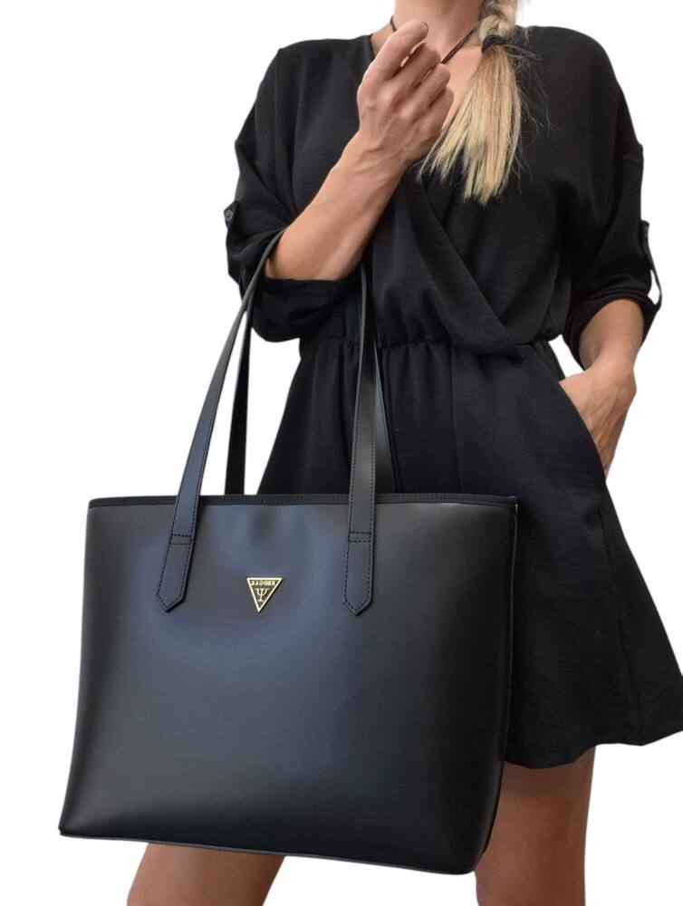 Elegantná čierna veľká kožená kabelka BAGGER 0071 – Obrázok 8