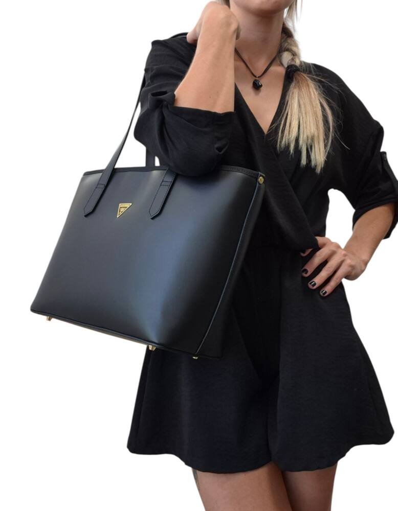 Elegantná čierna veľká kožená kabelka BAGGER 0071 – Obrázok 2