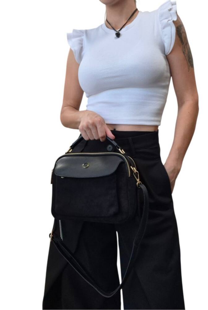 Semišová čierna crossbody kabelka PETERSON 769 – Obrázok 3
