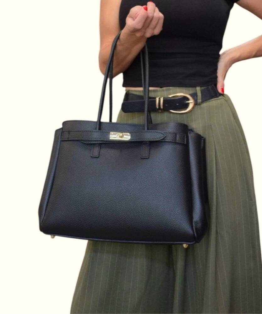 Elegantná dámska čierna kožená kabelka ITALY 357 – Obrázok 2