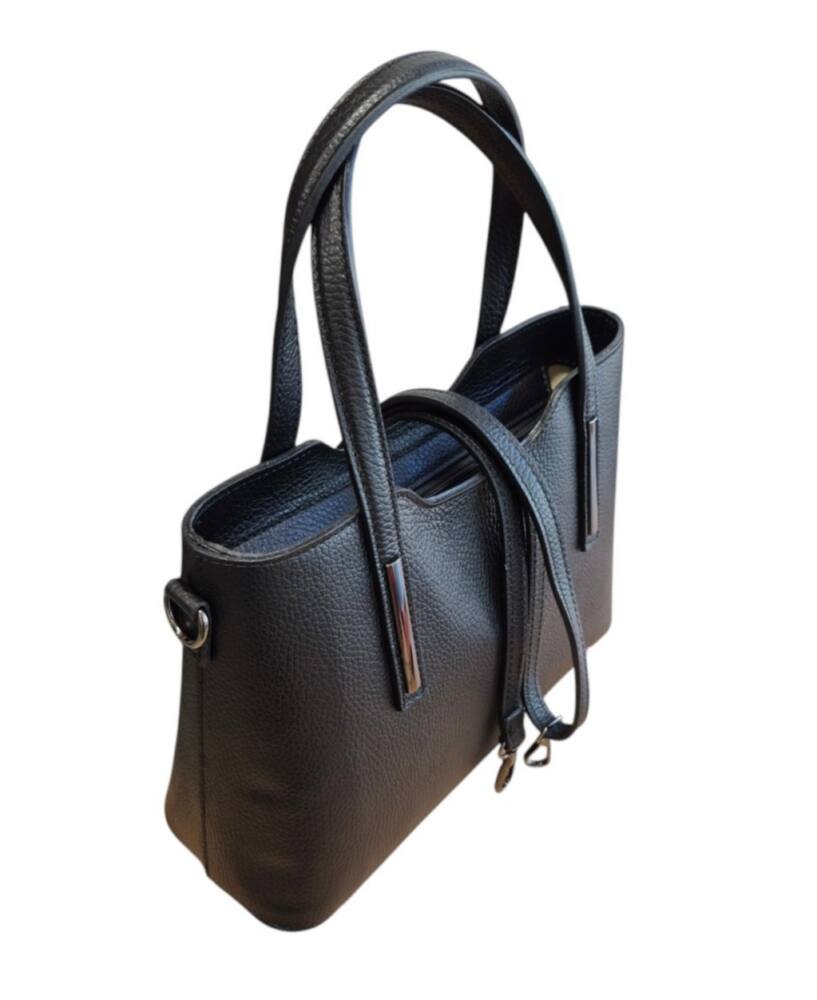 Elegantná kožená čierna kabelka do ruky ITALY T587 – Obrázok 4