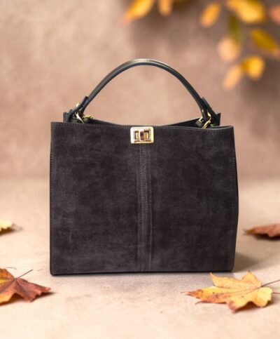 Elegantná dámska hnedá kabelka brúsená koža 0190